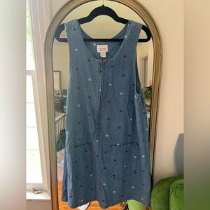 Vintage 90’s Cotton Christopher & Banks Denim Jumper Dress w/Star Embroidery M